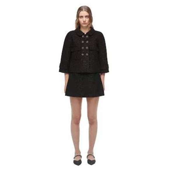 Self Portrait Black Glitter Tweed‎ Cropped Jacket Embellished Buttons - Picture 3 of 11